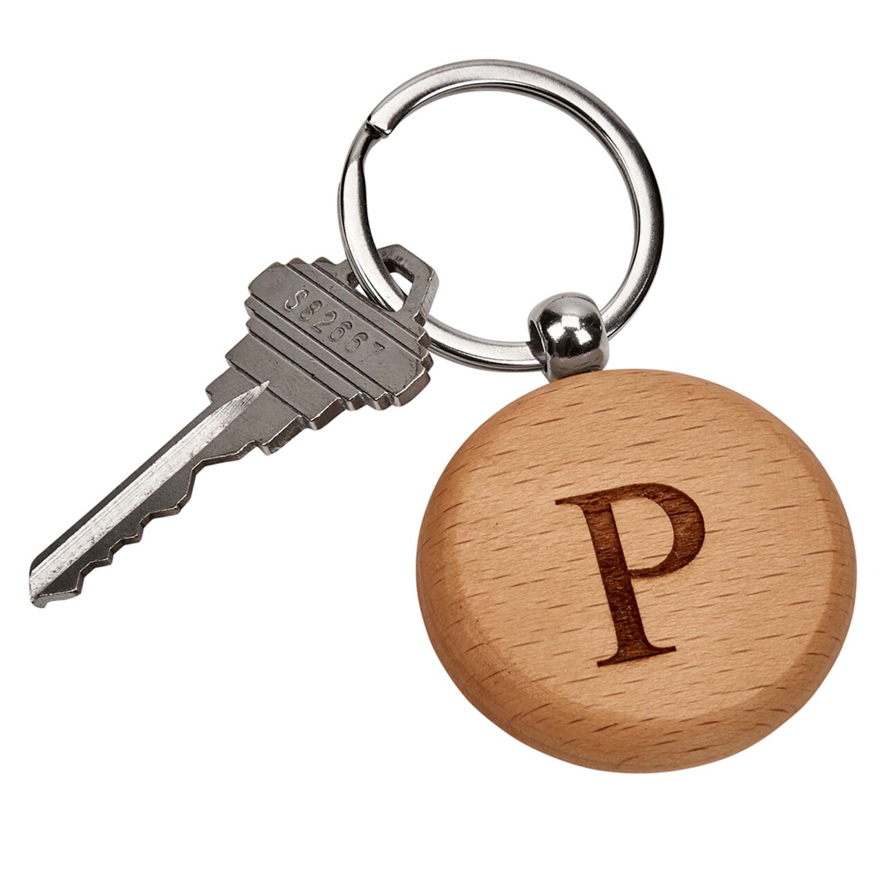 Contemporary Home Living 1.75" Round Wood Design Stainless Steel Key Chain